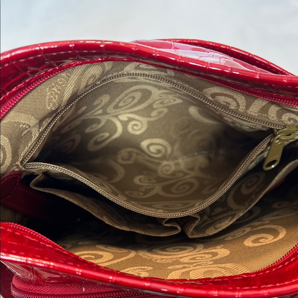 Brighton Red Sonny Croc-Embossed Patent Leather Shoulder Bag - Picture 7 of 11